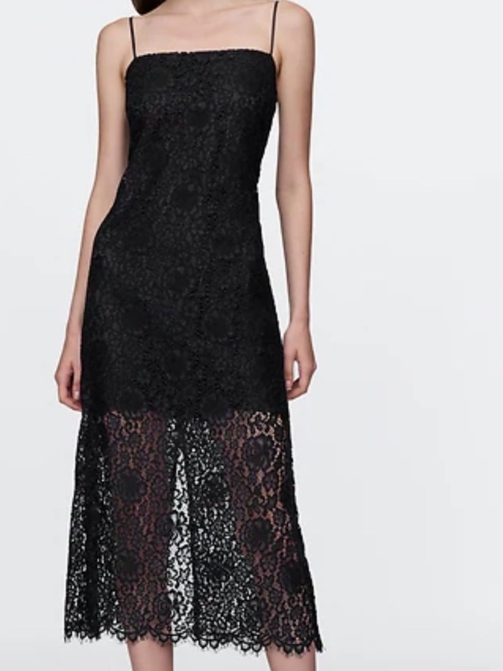 GAP Black Lace Midi Slip Dress